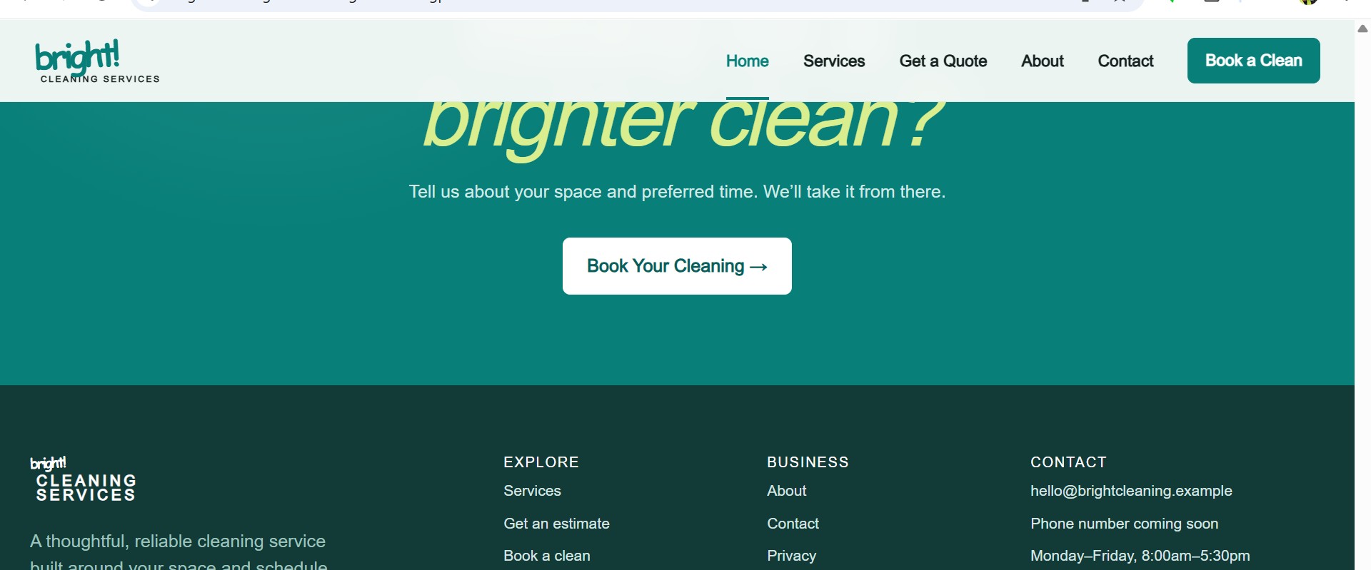 Bright Cleaning Services website preview